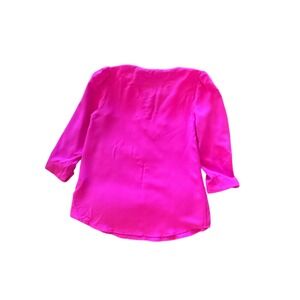 JODIFL Womens Top Medium M Hot Pink 3/4 Sleeve‎ V-Neck Blouse